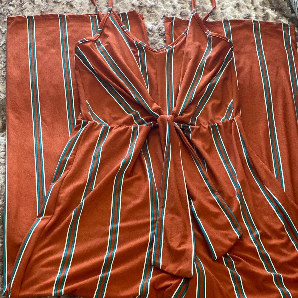 A- Lavender Field - Orange, Stripped Jumpsuit- Romper
